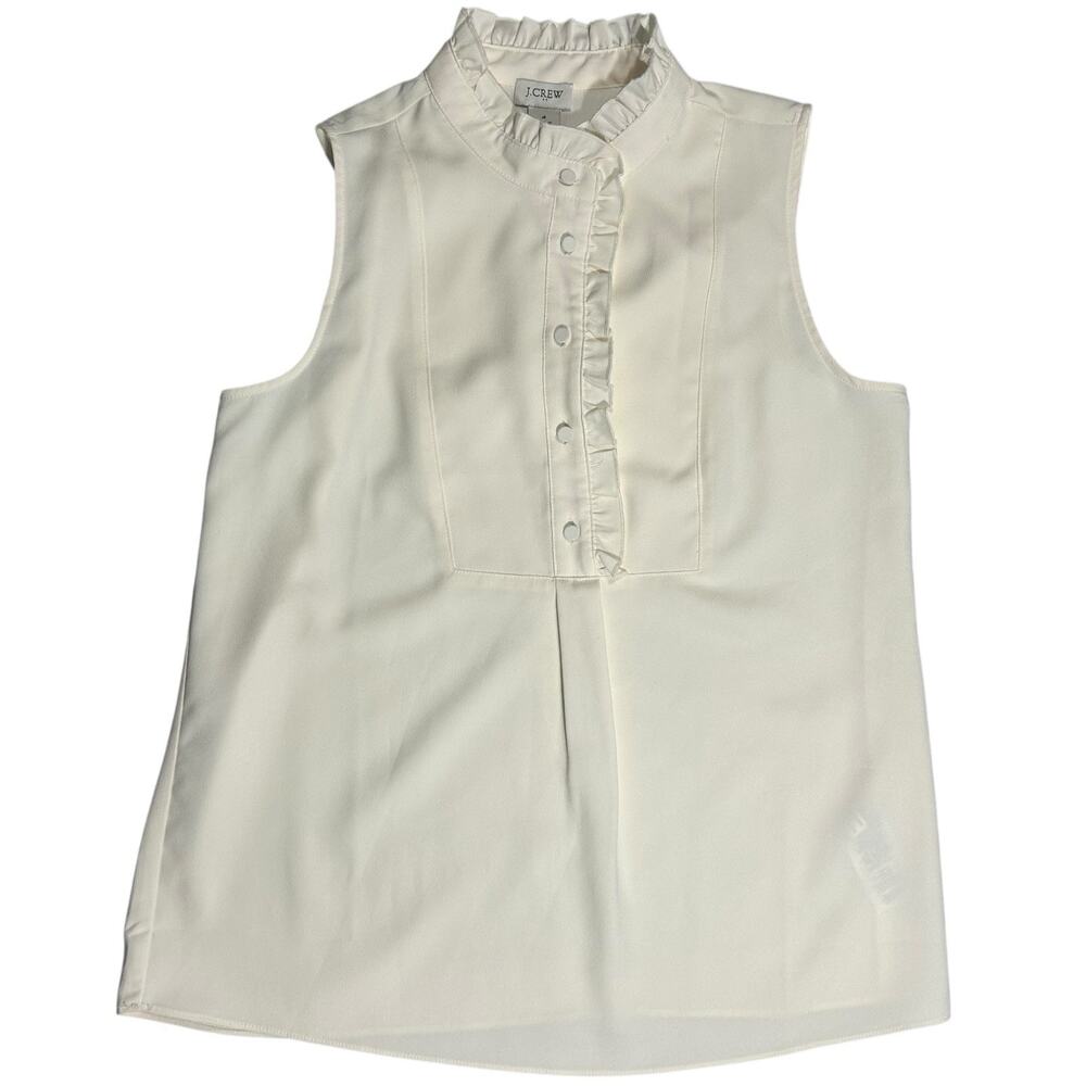 J Crew Women 4 Sleeveless Ruffle Collar Top Minimalist Academia Office Preppy
